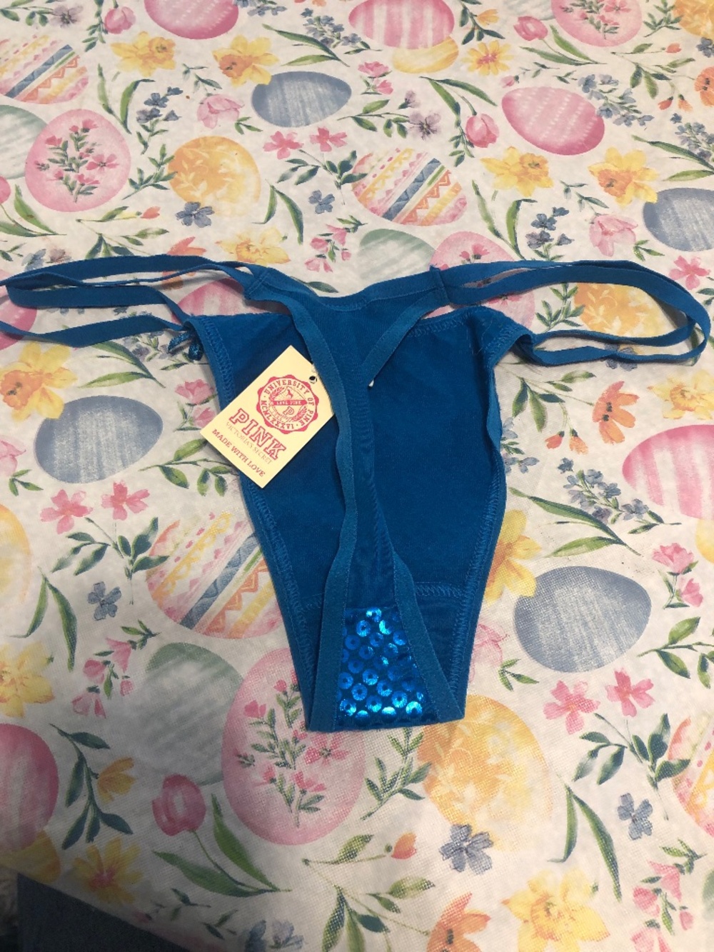 Victoria’s Secret Pink Blue Sequin Thong Underwear Pink Size XS NWT - Picture 3 of 6